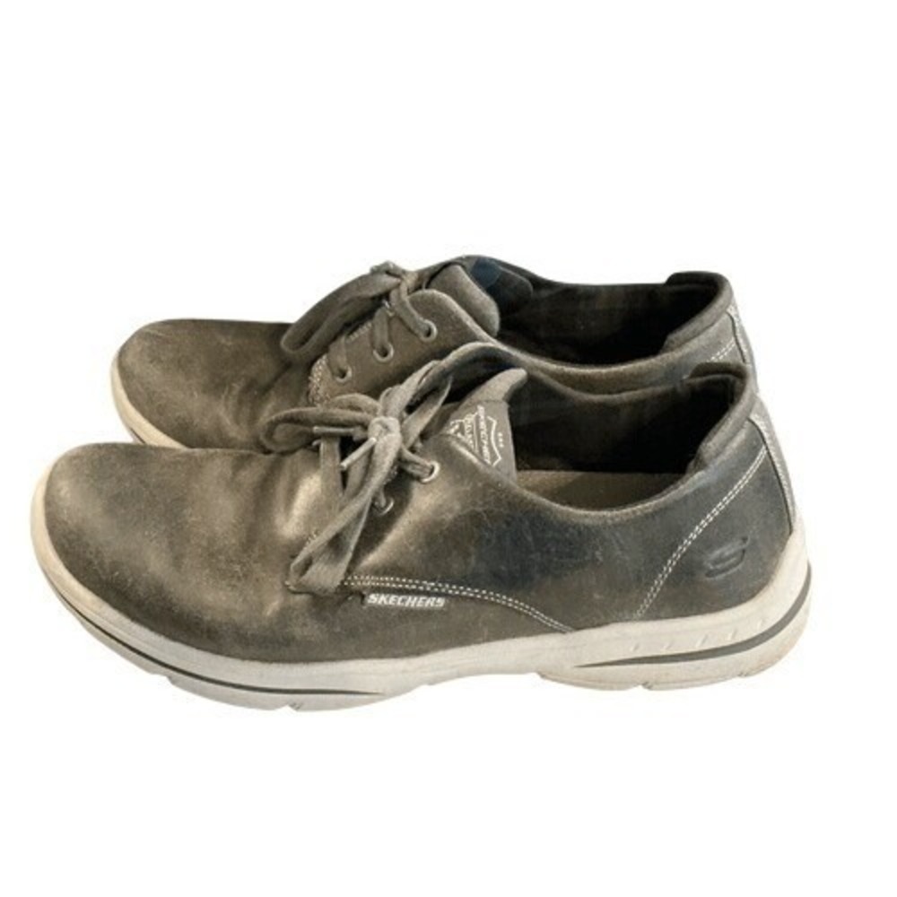 Sketchers Relaxed Fit Air-Cooled Memory Foam Gray Leather Shoes Mens 8.5 Tennis